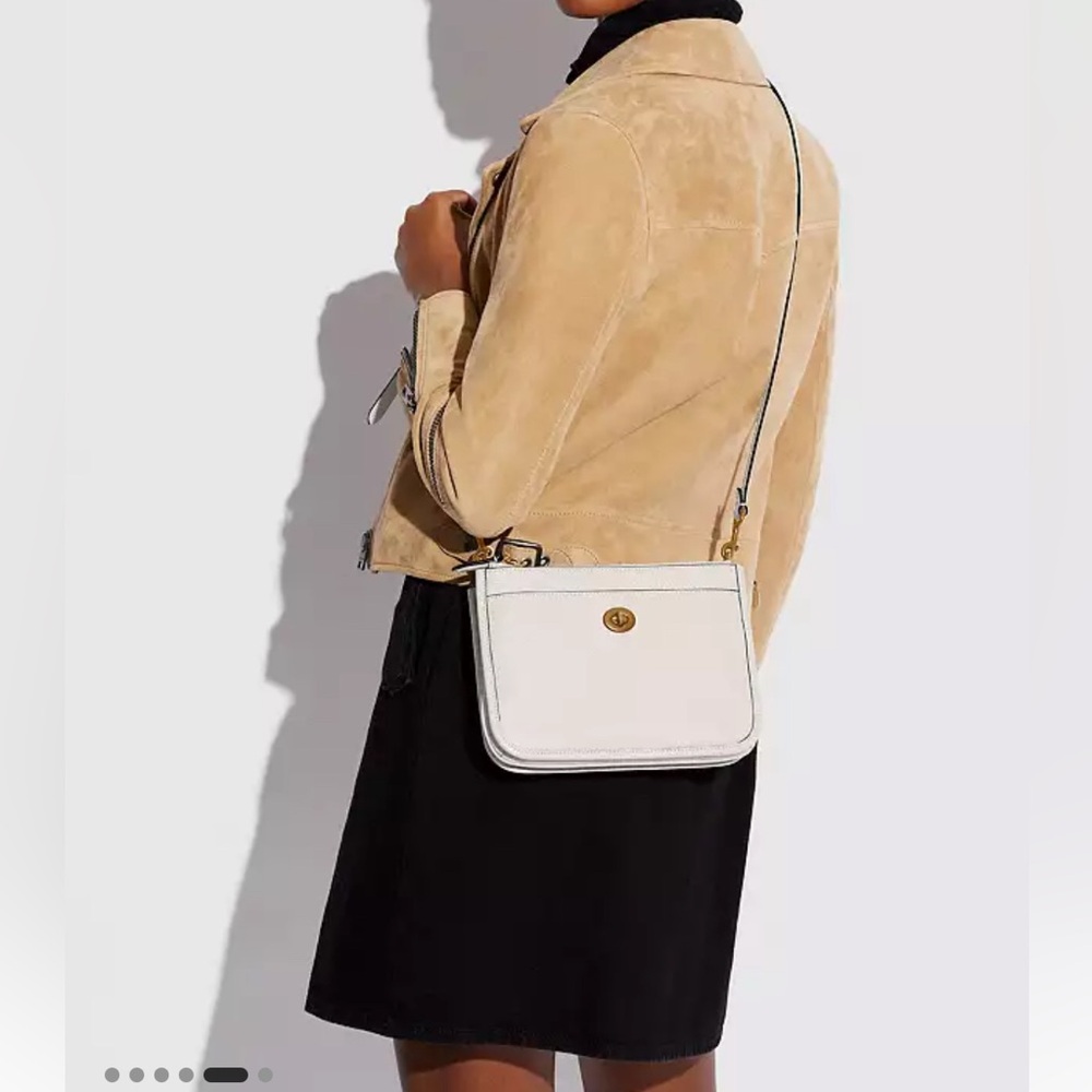 Coach Slim Turnlock Leather Chalk Crossbody w/Gold Hardware